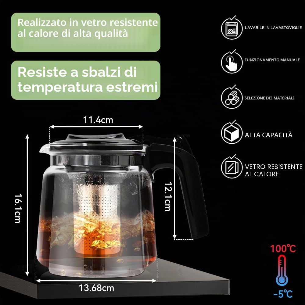 Teiera in Vetro con Colino da 1.5L,Teiera con Filtro e Coperchio,Bollitore da Cucina con Filtro in Acciaio Inox per Foglie di tè Sfuso,Tisane,caffè