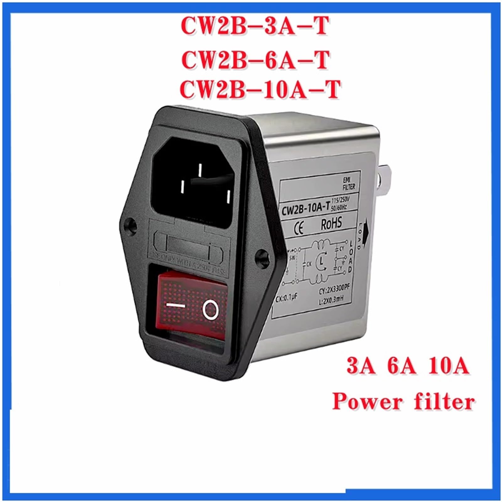 Tipo di presa Filtro di alimentazione CW2B-3A-T CW2B-6A-T CW2B-10A-T Con interruttore di sicurezza luminoso for illuminazione anti-jamming CW2C-10A-T(CW2B-6A-T)