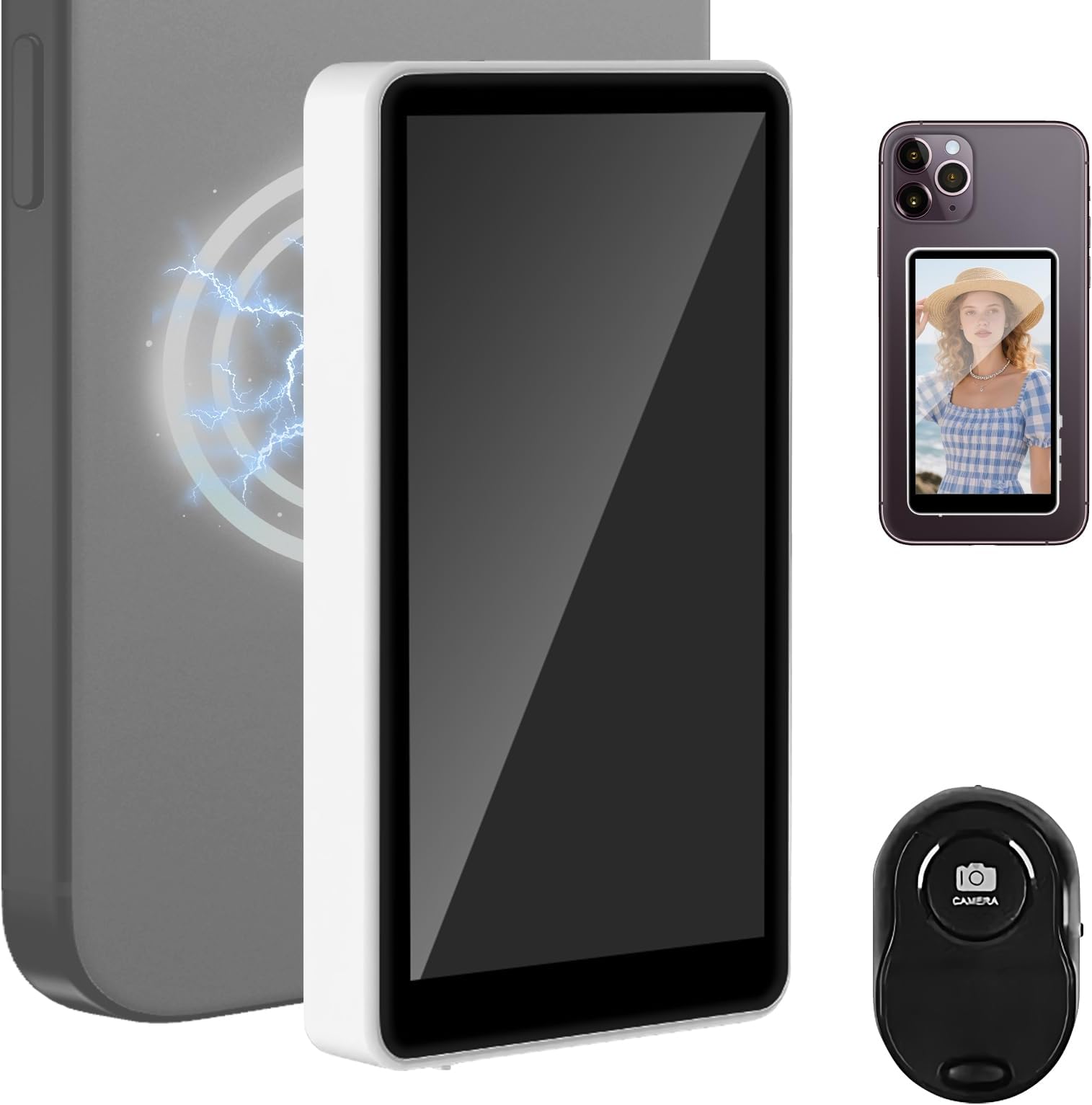 Selfies Monitor - Mirror with Wireless Remote Control for Rear Camera | Portable Smartphone Accessories Recording & Photography for Vlogging