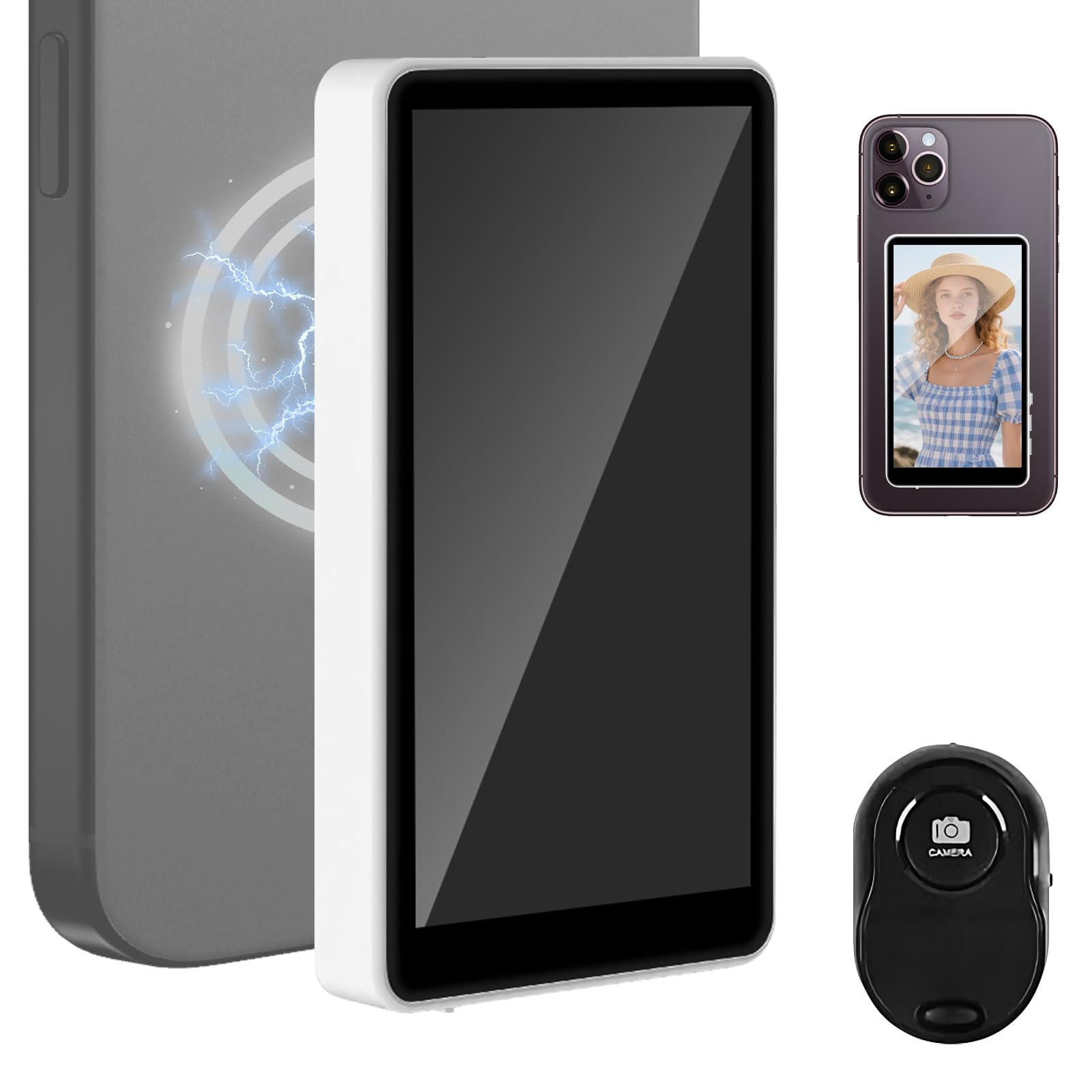 Selfies Monitor - Mirror with Wireless Remote Control for Rear Camera | Portable Smartphone Accessories Recording & Photography for Vlogging