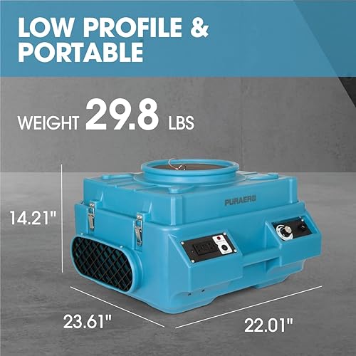 Miniatura 3 de Depurador de aire HEPA con salidas GFCI para cadena Daisy  14 HP, 675 CFM, 2.2A  Restauración de daños por agua, salas de cultivo  PA-600-HAS  Azul