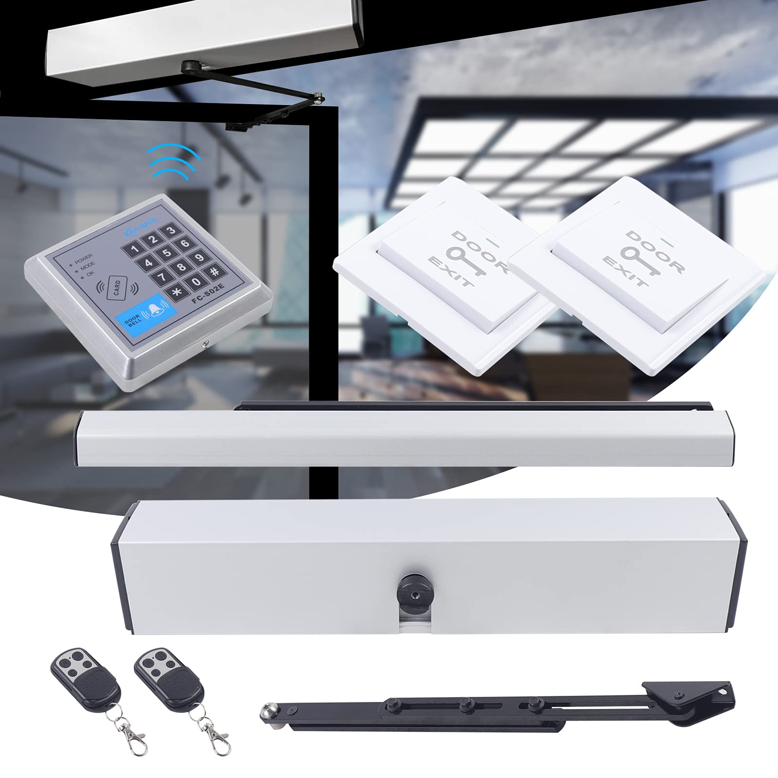 Ouvre-porte automatique de 50 W, ferme-porte automatique avec 2 télécommande, ouvre-porte battante max. 120 degrés, pour usage commercial et privé