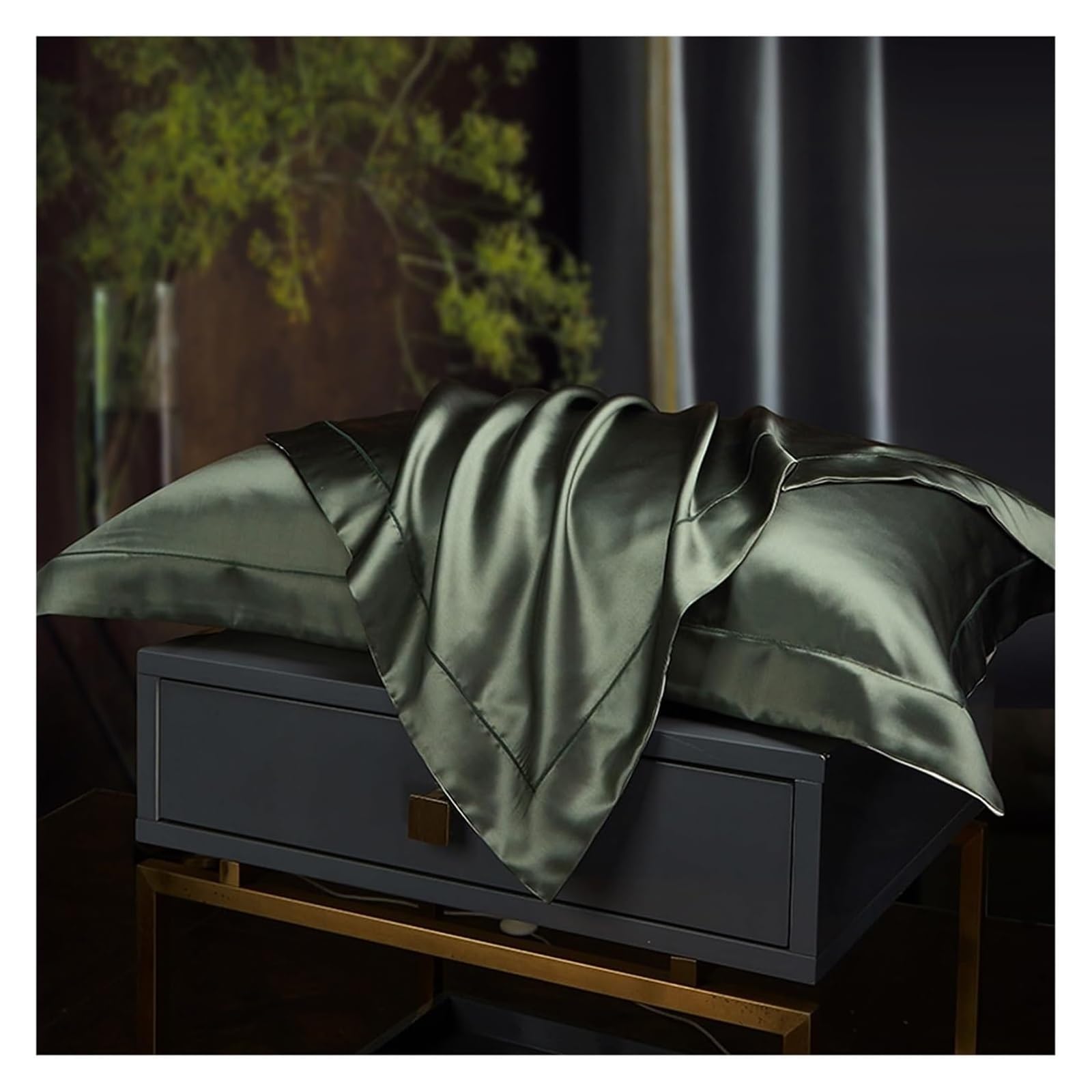 Silk Pillowcases, Pure Silk Pillowcase Real For Sleeping Hair And Skin Health Multicolor 480x740mm(Moss)