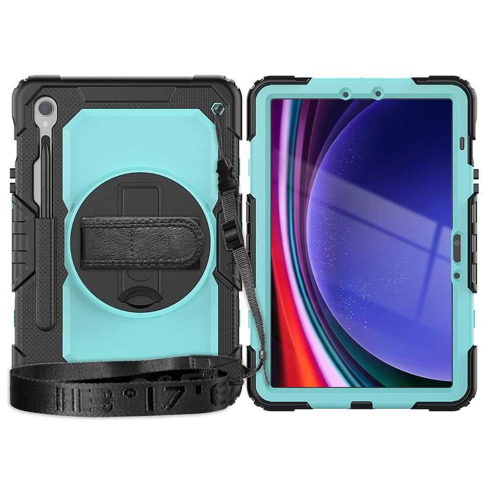 Ochrona tabletu Kompatybilny z Samsung Galaxy Tab S9 11 cali 2023 X710/X716B/X718U Wytrzymały, odporny na wstrząsy futerał TPU, osłona ochronna z zabezpieczeniem ekranu Obrotowa podpórka 380 + pasek n