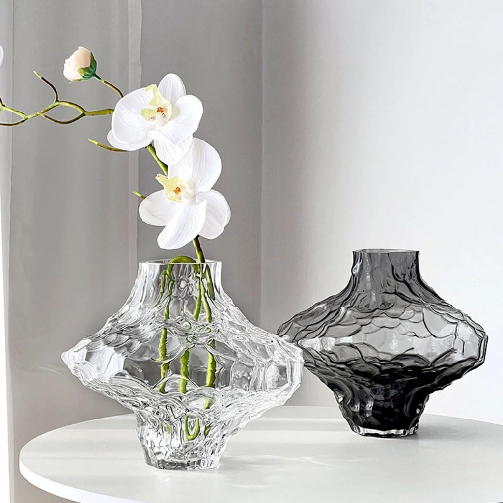 Vaso di Vetro Vaso da Fiori soffiato a Mano Vaso in Vetro Trasparente Fumo Decorazione da Tavolo per Matrimonio, Vaso di Vetro Moderno per Decorazione da Tavolo per Orchidee,Nero,L