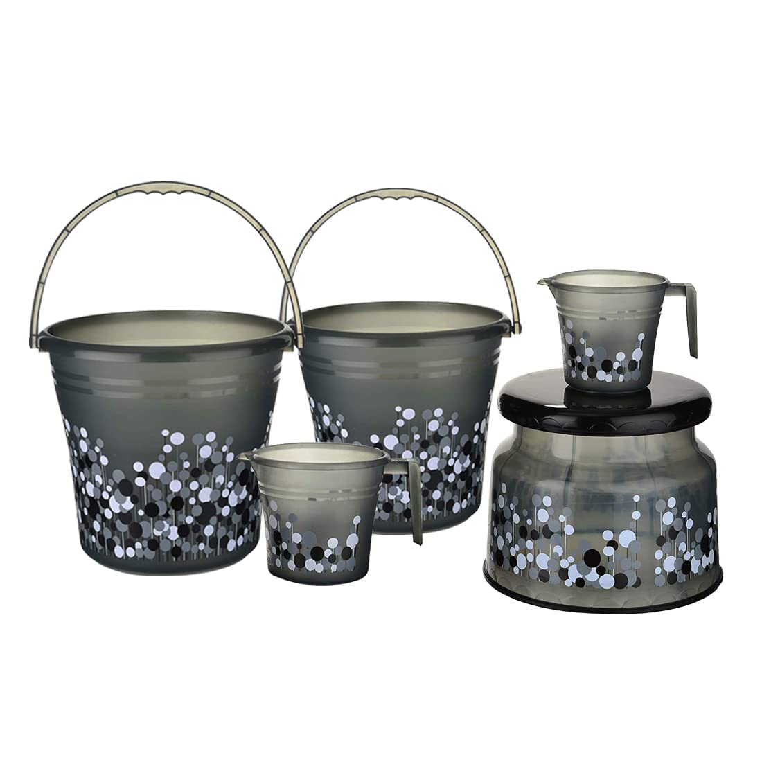Dhwani Enterprise (Ratan) 5 Pieces Bathroom Set 1 Frosty Bucket 25L + 1 Frosty Bucket 5L + 2 Frosty Mug 1000ml + 1 Nova Patla 107 Bubble Print Set with Check Duster Cloth Free (B09PF1YPFZ) Amazon Price History, Amazon Price Tracker