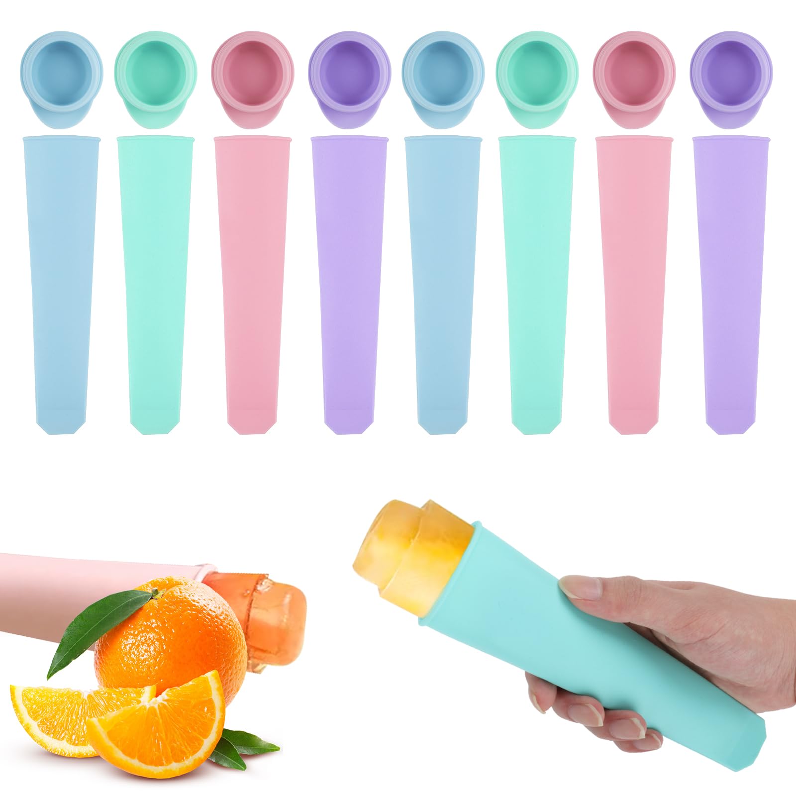 8 Pcs Silicone Ice Lolly Moulds, Reusable Silicone Popsicle Moulds with Lids, Ice Lollies MouldsIce Popsicle Mold, Flexible Lollipop MouldsSilicone Lollipop Molds for Home Kitchen