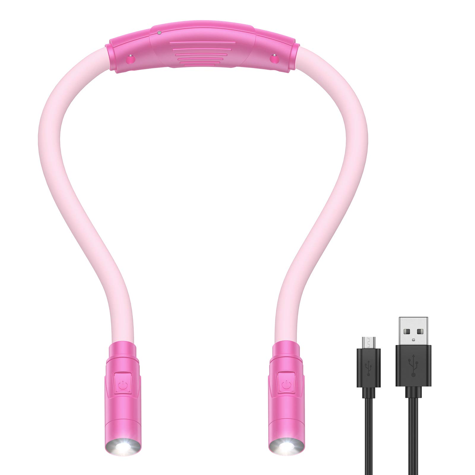 AMIR Upgraded LED Neck Reading Light, Book Light for Reading in Bed, 3 Colors, Brightness Adjustable, Bendable Arms, Rechargeable, Perfect for Reading, Knitting, Camping, Repairing (Pink)