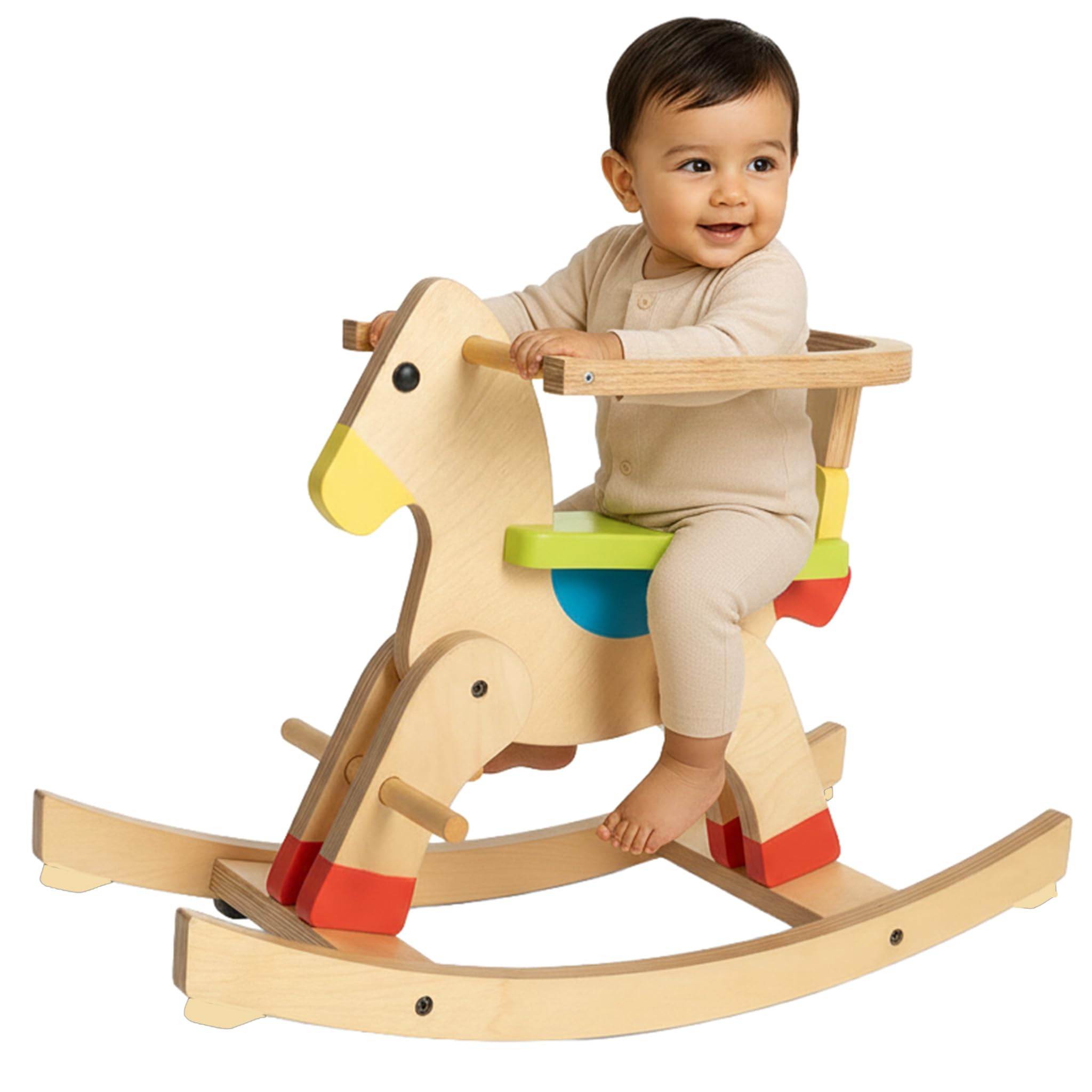 Shumee Wooden Rocking Horse for Kids 1-5 Years | Child-Safe with Backrest & Footrest | Lakdi Ki Kathi Horse Toy | Rubber Sliders Prevent Extreme Rocking | Ride-on Toy | ASTM Certified-image-24