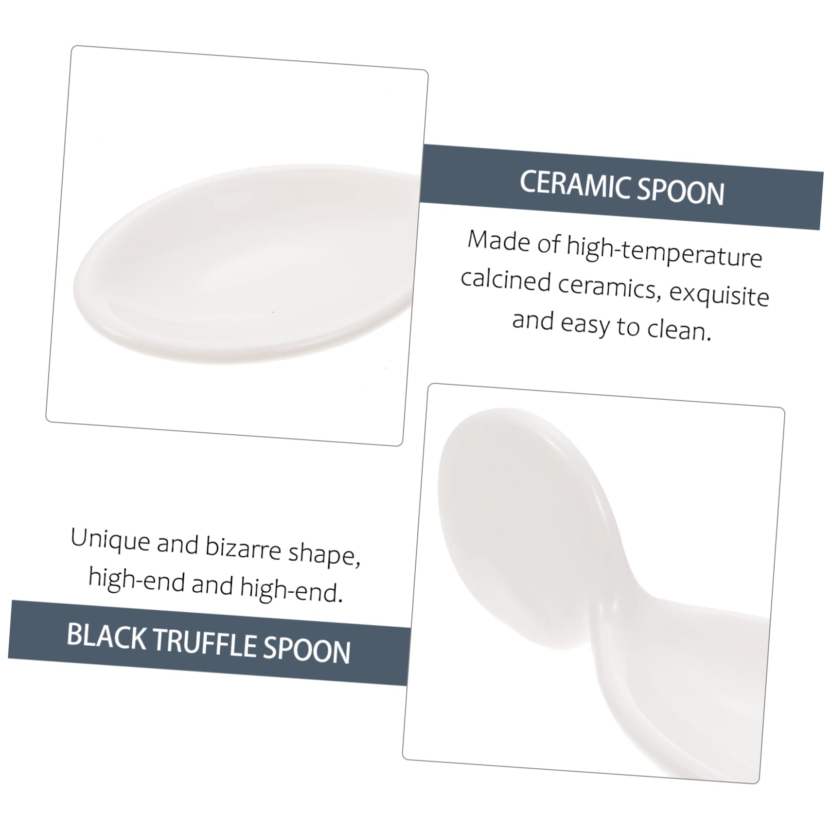 NAMOARLY 1pc Caviar Spoon Chinese Spoons Cocktail Mixing Spoon Eating Spoons Chopstick Rest Dessert Spoon Fruit Spoon Appetizer Canape Serving Spoon Black Truffle Spoon Stir White Ceramics