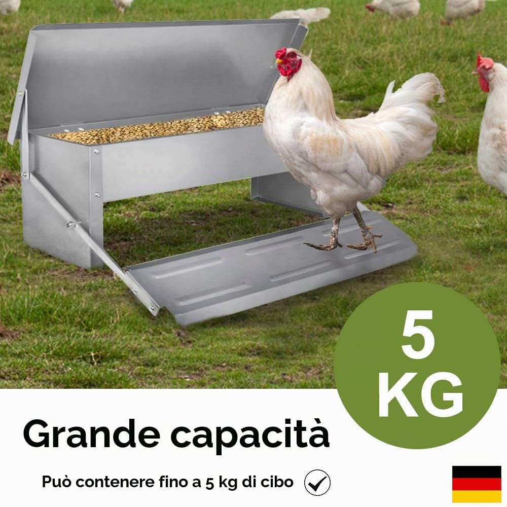 ACXIN Mangiatoia automatica per polli per 5 kg, distributore automatico di mangime per galline, con pedale auto-apribile e coperchio impermeabile, a prova di ratti
