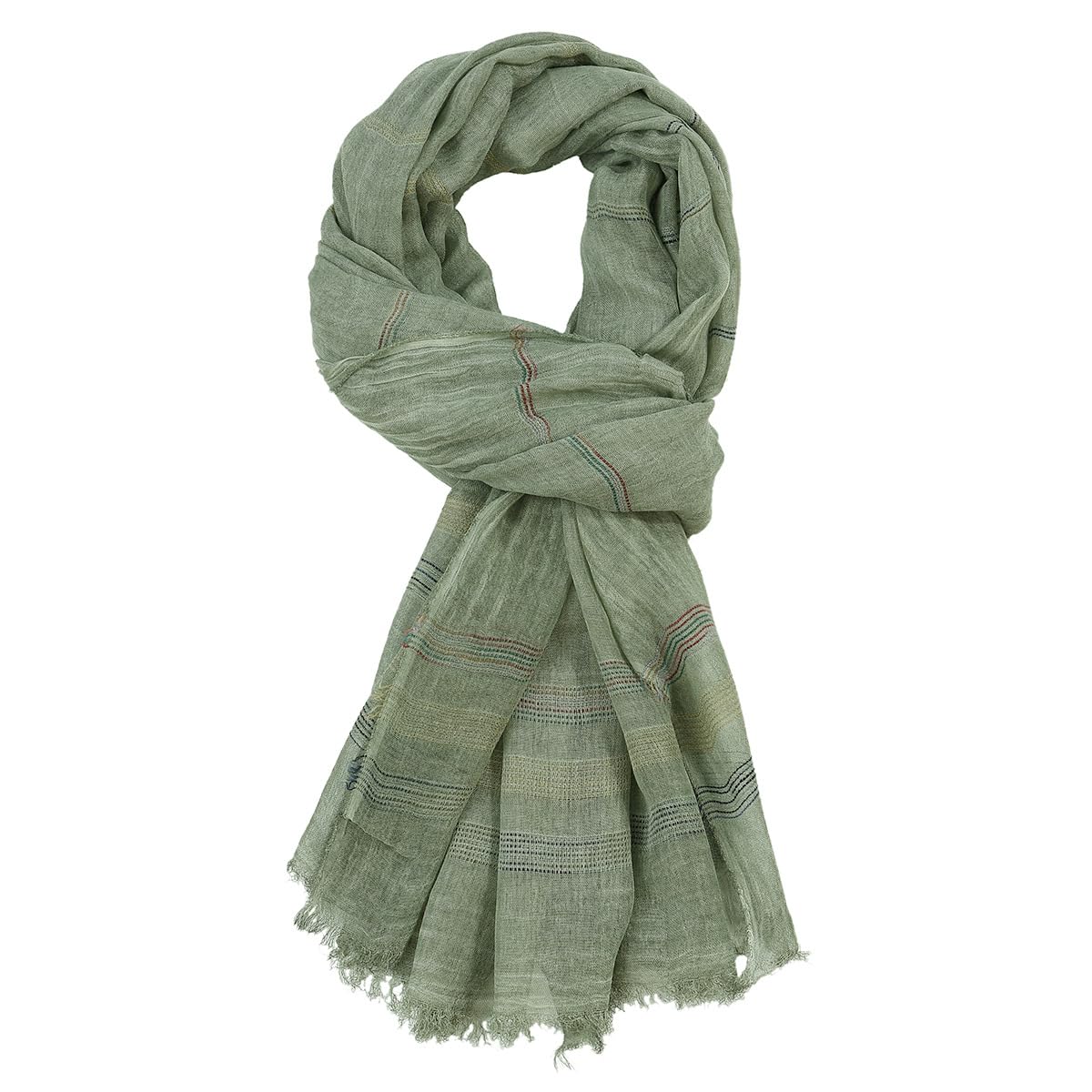 Bufanda a rayas de algodón y lino invierno hombre color sólido 7