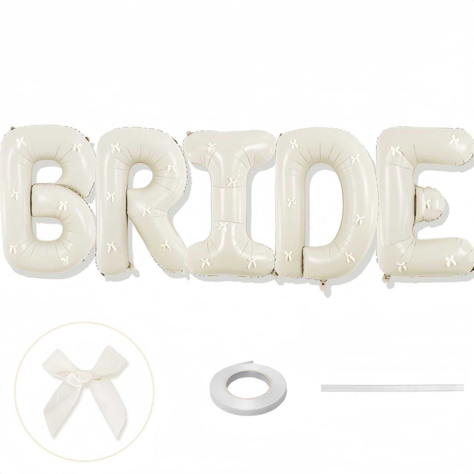 40Inch Beige BRIDE Balloons Bachelorette with Cream Bows, Giant Sand White BRIDE Mylar Foil Letter Balloon, Bride To Be Banner Sign for Bridal Shower Engagement Hen Photo Booth Party Decorations