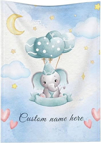 Manta de bebé personalizada con nombre personalizado, manta de elefante para niñas y niños (azul) disponible en Yaxa Peru