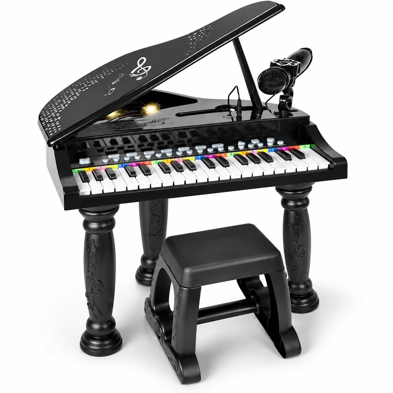 Piano pour enfants avec tabouret, clavier électronique 37 touches avec microphone, connexion MP3, smartphone, piano fonctionnel, bases rythmiques, haut-parleur, fonction enregistrement, lecture (A)