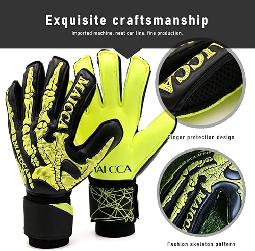 Miniatura 3 de Guantes de portero de fútbol para jóvenes adultos, talla 7-10, guantes de portería de fútbol con protección de dedos, palma de látex y pulsera de