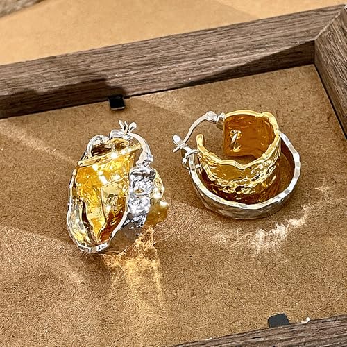 Vintage Statement Earrings for Women Exaggerated Hammered Two Tone Hoop Earrings Minimalistic Hypoallergenic Round Earrings Trendy Jewelry Presents4