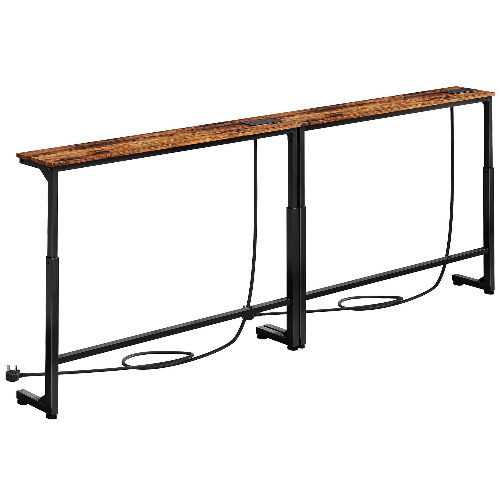 Kitstorack 2-Pack Narrow Console Table with Adjustable Height (25"-33") & 2 Power Outlets, Skinny Behind Couch Table, 78.8" Long x 5.9" Wide Sofa Side Table for Living Room (Rustic Brown) — image 1