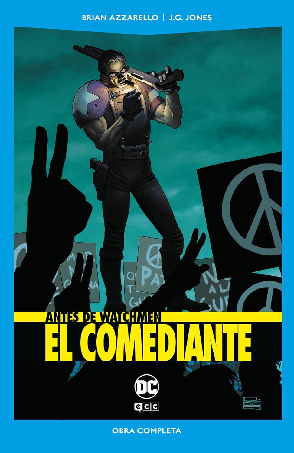 Portada de la novela gráfica de superhéroes Antes de Watchmen: El comediante