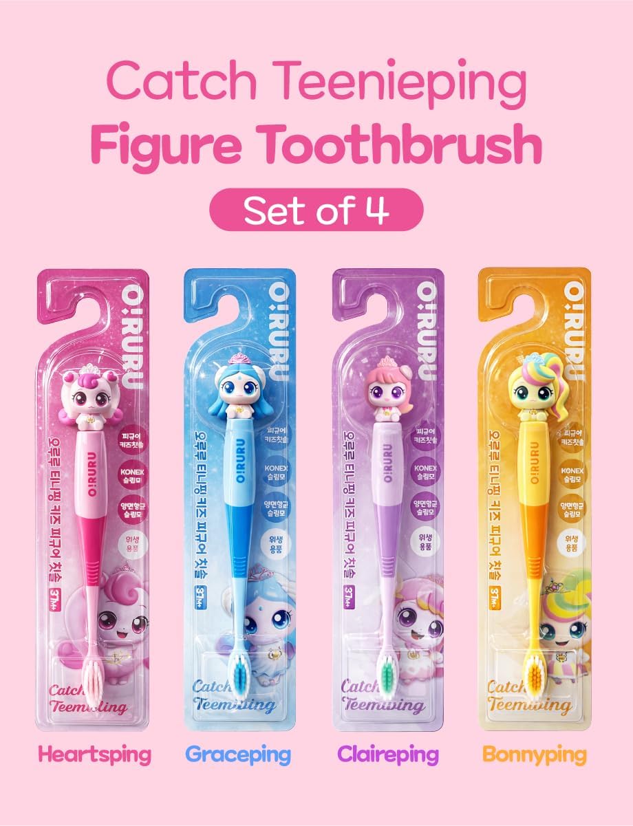 Catch Teenieping Figure Toothbrush Compact Head 6.5inches Set of 4