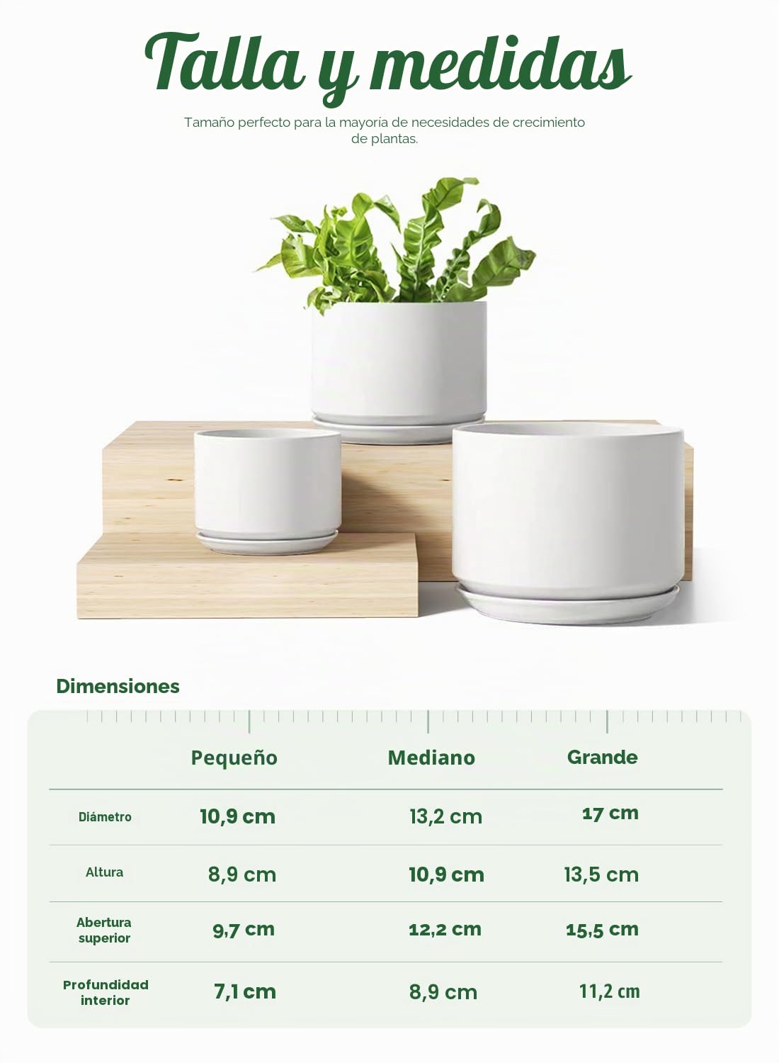 LE TAUCI Macetas de cerámica, 4.3 + 5.3 + 6.8 Pulgadas, Juego de 3, macetas con Agujero de Drenaje y platillo, Maceta de Interior con Almohadilla de Malla con Agujero, Regalos para mamá, Color Blanco