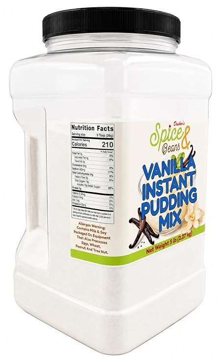 Instant Vanilla Pudding Mix 5 lb | Bulk Vanilla Dessert Mix | Pudding Cups Pies Parfaits Baking Fillings | Dashers Spice & Beans