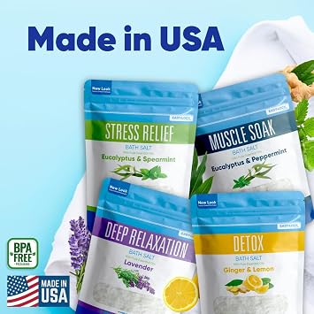 Bath Salts Sampler (4-Pack of 2-lbs) Variety Bath Soaks with Bamboo Scoop