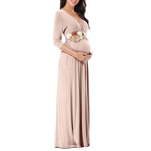 Snapklik.com : KIM S Khaki Brown Maternity Dress For Baby Shower Long Sleeve Wedding Guest Fall Photoshoot Cocktail Dress Maxi Wrap V Neck Formal Casual Outfits Snapklik.com : KIM S Khaki Brown Maternity Dress For Baby Shower Long Sleeve Wedding Guest Fall Photoshoot Cocktail Dress Maxi Wrap V Neck Formal Casual Outfits