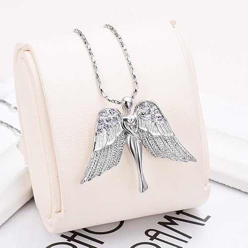 Miniatura 4 de Imrsanl Joyería de cremación con dije de ángel para dama, medallón conmemorativo de ceniza, collar de urna para cenizas, alas, joyería de recuerdo