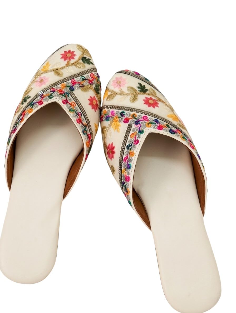 Ethnic Embroidered Jutti for Women, Traditional Slip-On Flat Mojari Shoes with Floral Thread Work for Wedding, Festive & Casual Wear-image-16