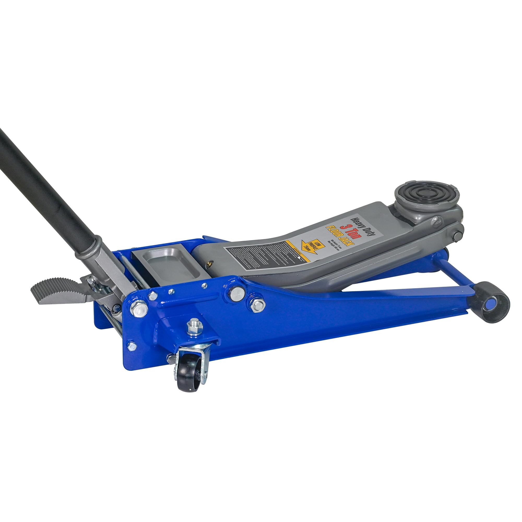 Cric idraulico a carrello 3T, con doppia pompa, altezza di sollevamento 75-505 mm, ruote a 360°, blu/argento, per auto e SUV