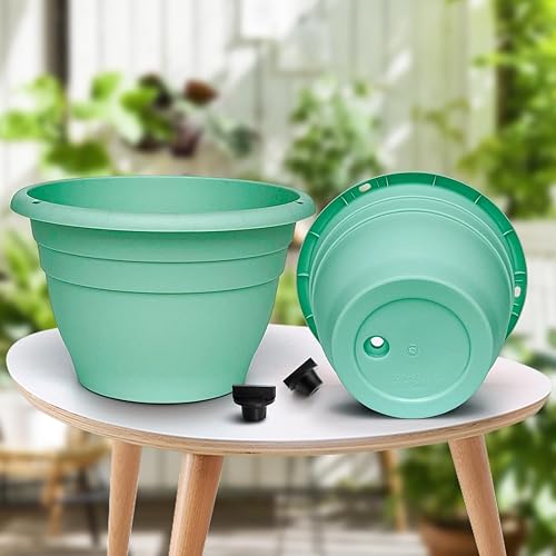 Miniatura 9 de Paquete de 5 macetas de jardín de 10 pulgadas, macetas redondas con agujeros de drenaje, macetas de plástico tradicionales gruesas y resistentes