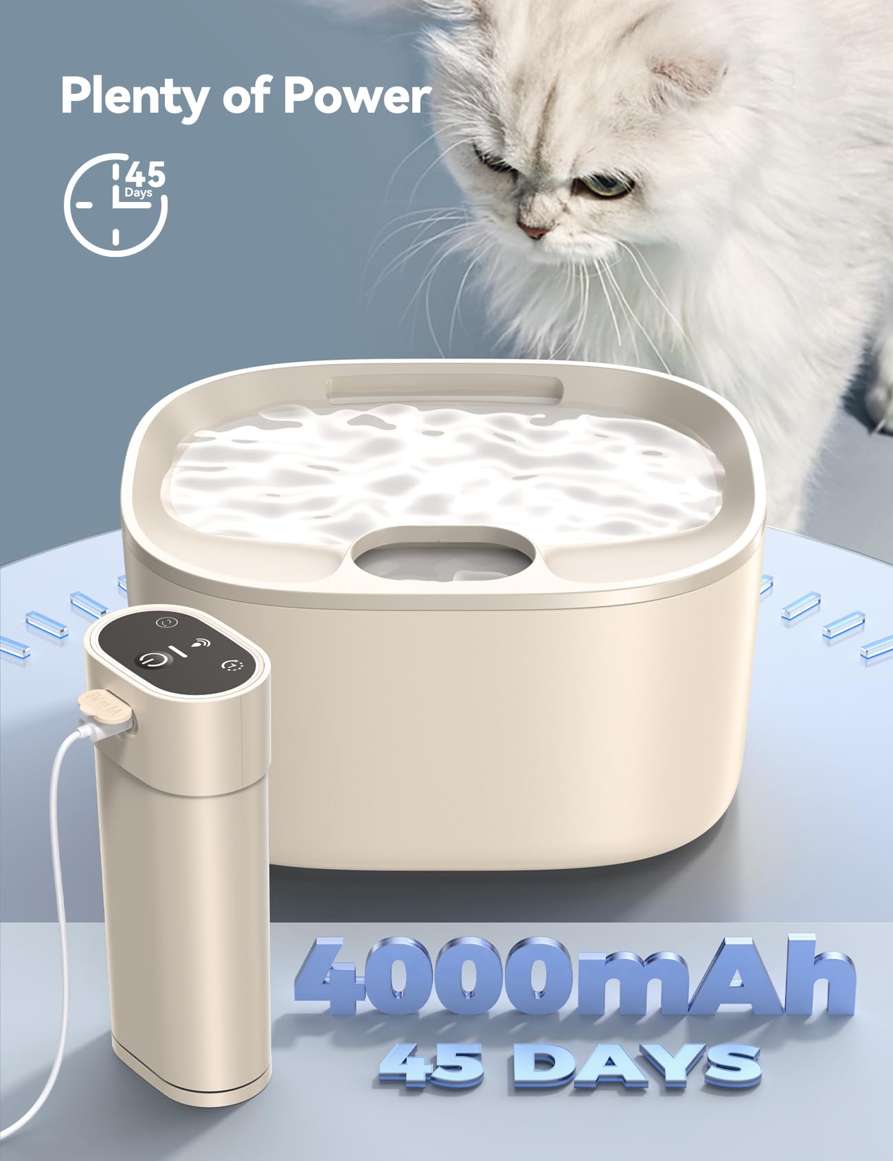 Fontanella per Gatti Senza Fili con Sensore di Movimento a Batteria 4000mAh, FEELNEEDY 4L Pro Fontana d'Acuqa per Gatti senza BPA con Pompa Potenziata Senza Lavaggio