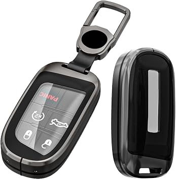 Alloy Metal Key Fob Cover,Compatible with Jeep Grand Cherokee Renegade Compass Dodge Durango Journey Charger Challenger Key Fob,Armor TPU Key Fob Case Black, JEEP A AT1