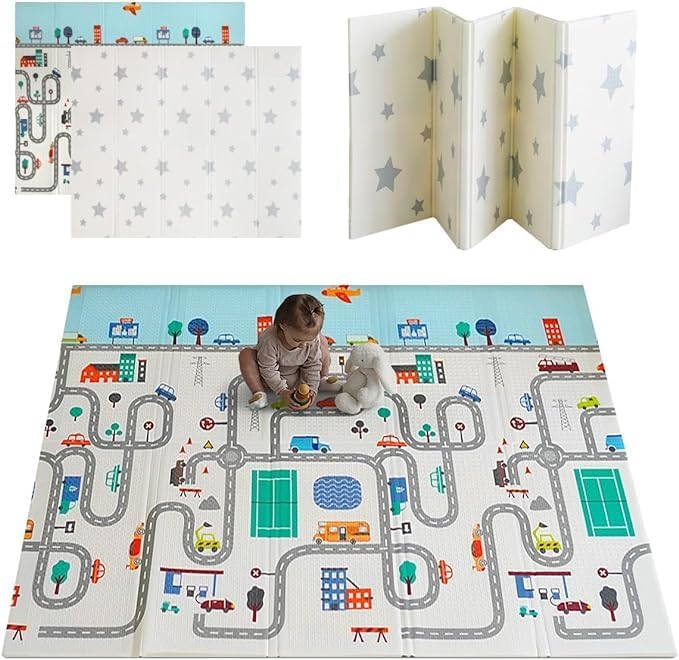 MIKMEL Alfombra Bebe Acolchada Plegable – Tapete Juegos Reversible para Bebé y...