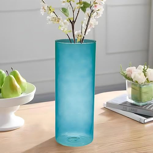 Miniatura 2 de Jarrón cilíndrico verde azulado, vidrio, 10 pulgadas, decoración del hogar, 1 pieza