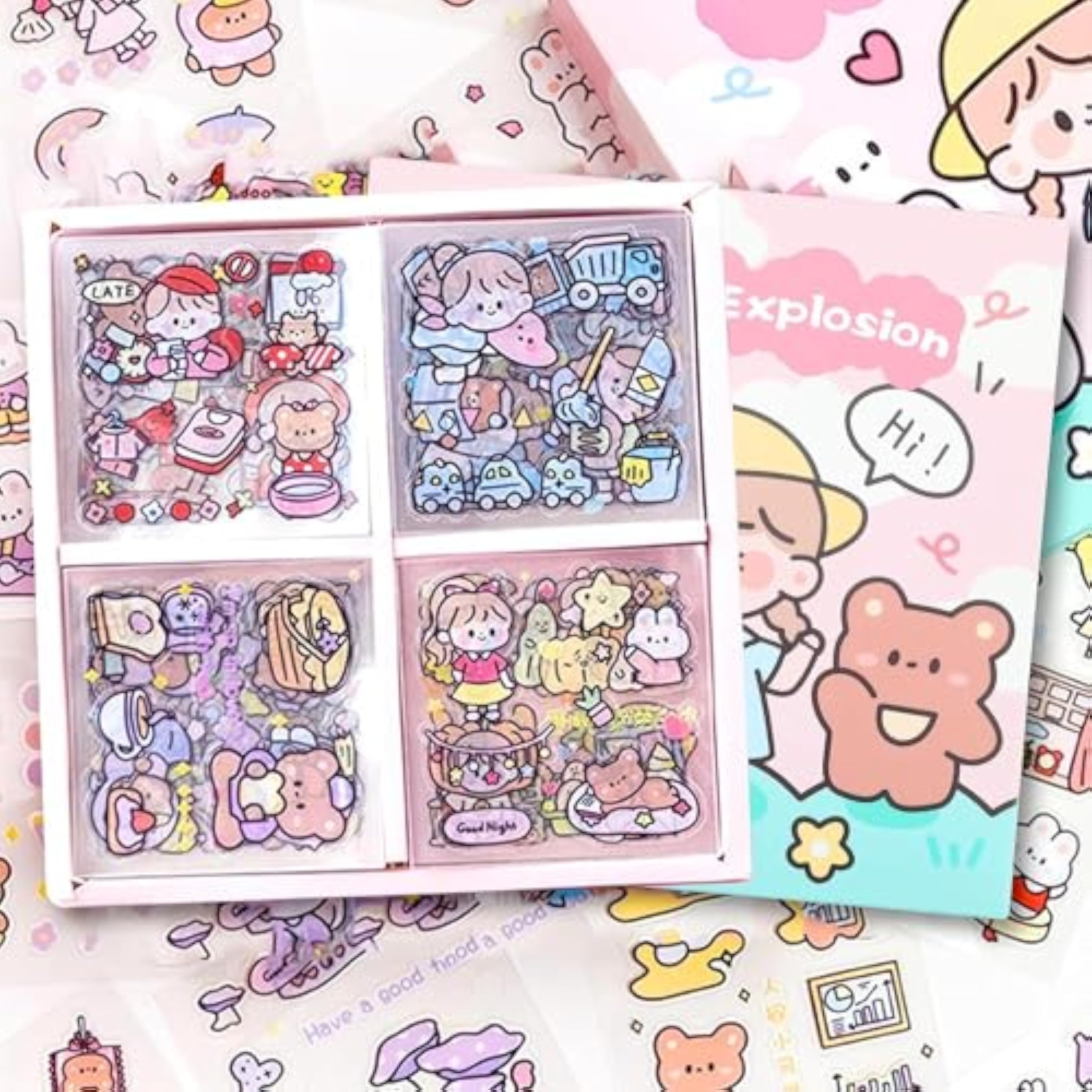 600+ Piezas/100 Hojas Kawaii Lindo Adhesivo, Kawaii Stickers, Mini Pegatinas de Dibujos Animados Niñas,para Cuadernos, Álbumes de Fotos, Obras de Arte de Bricolaje, Scrapbooking, Cuaderno, Calendario