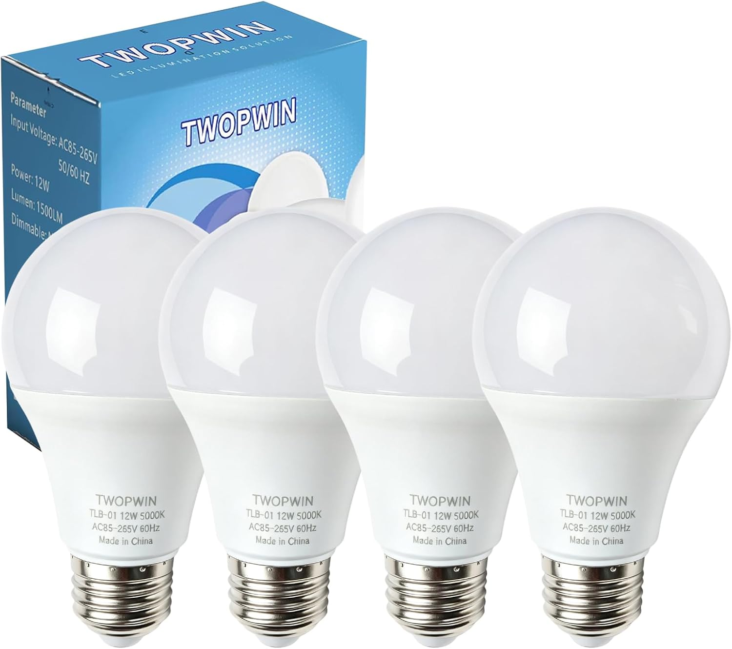 TWOPWIN Garage Door Opener Light Bulbs, 12W High Brightness 1500LM, Minimize Interference LED Light Bulbs for Garage Door Opener, FCC Listed, 5000K Cool White Bright LED Light Bulb, E26 Base, 4PK