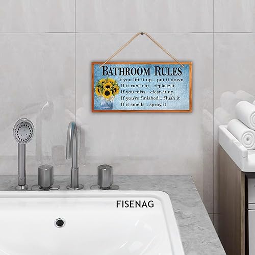 Miniatura 4 de Divertido letrero de baño de 11.8 x 5.9 pulgadas, arte de reglas de baño de granja, reglas de baño, arte de pared, reglas de inodoro, letrero de