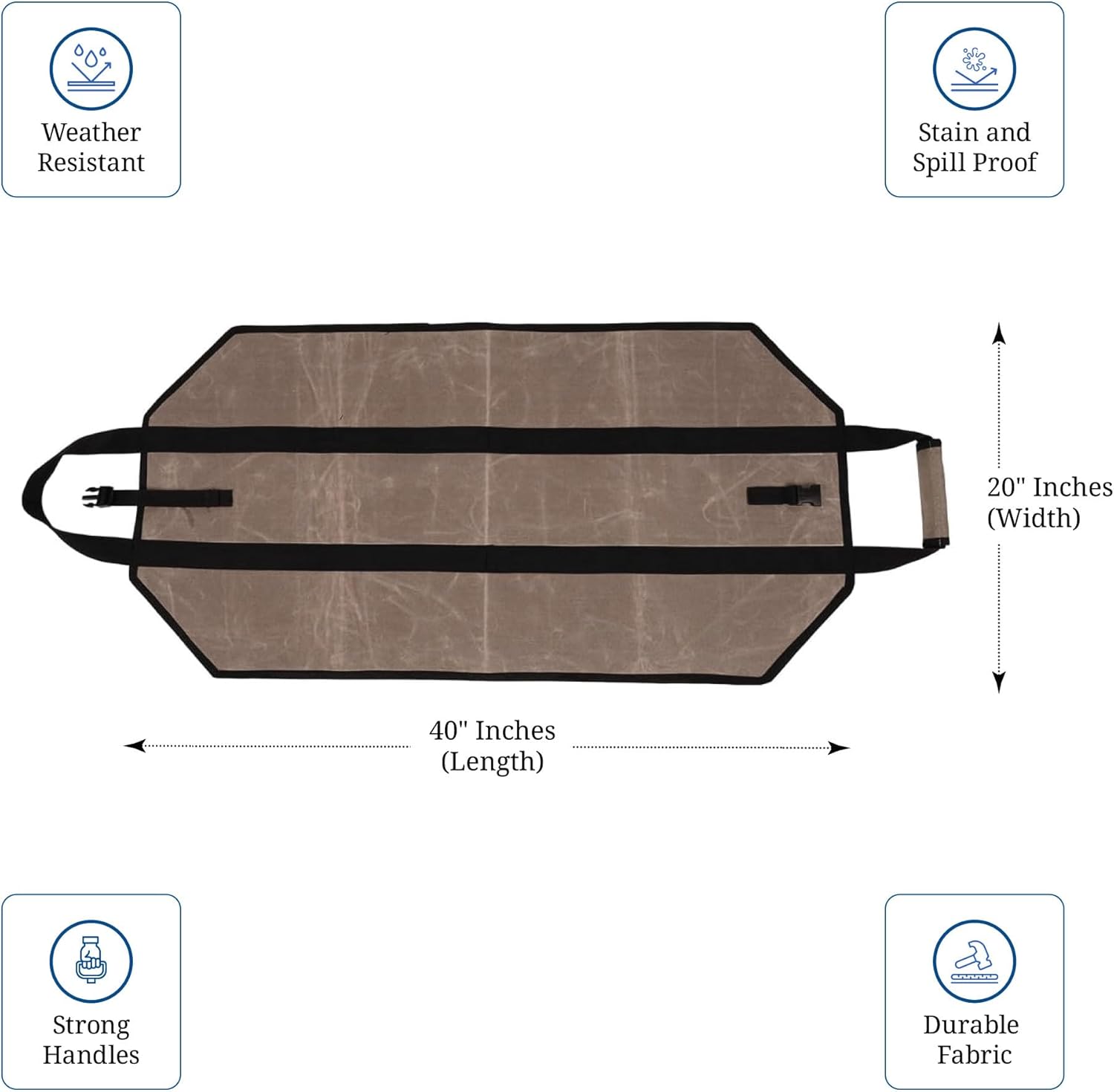 Covers & All Waxed Canvas Firewood Log Carrier, 18 oz 600 GSM Canvas, Durable Classic design Heavy Duty Fireplace Wood Stove Accessories (Tan, 40” L x 20” W)