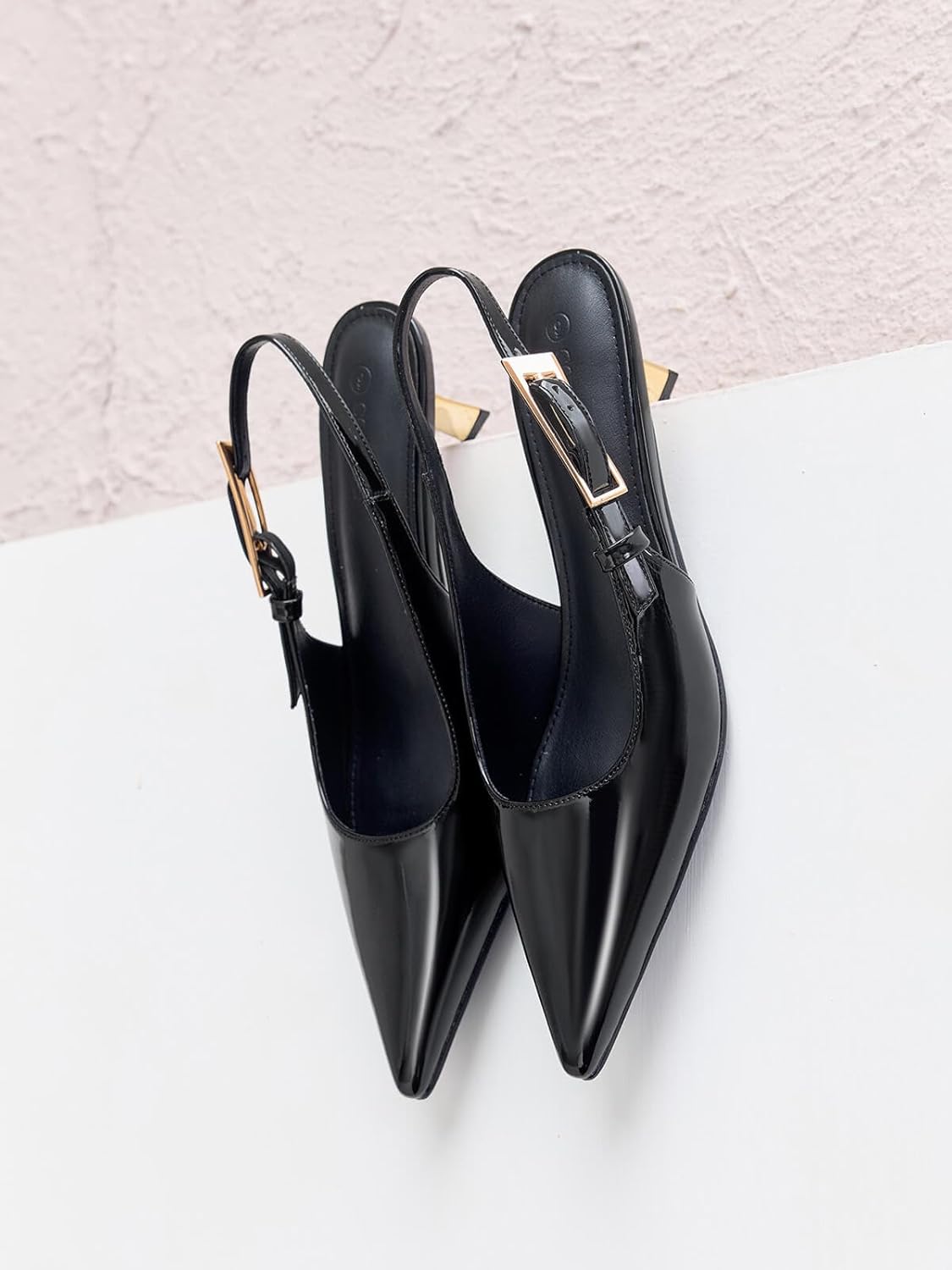 Coutgo Womens Slingback Kitten Heels Closed Pointed Toe Pumps Buckle Strap Wedding Party Dress Shoes - Image 3