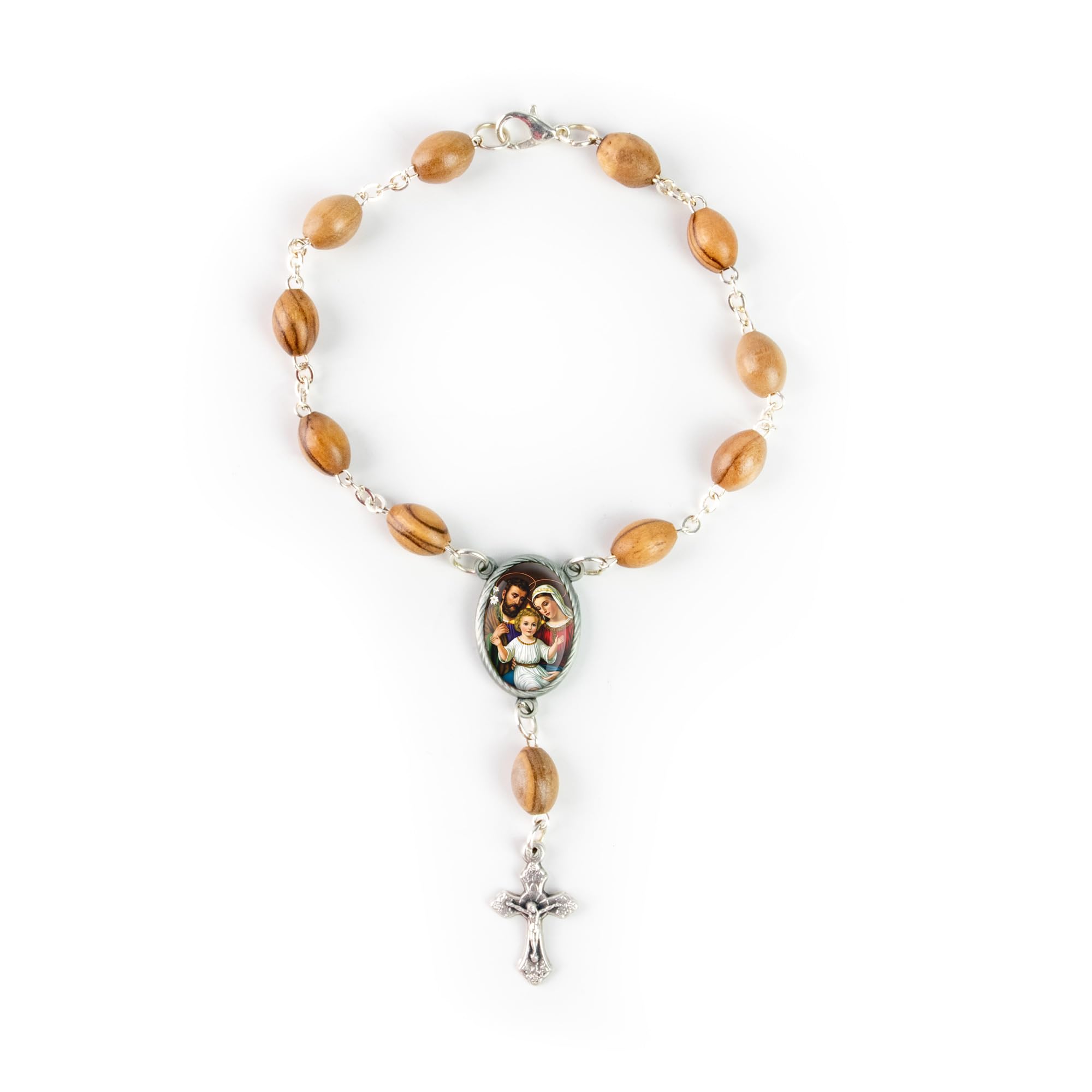 Olive Wood Car Rosary For Rearview Mirror From The Holy Land Of Bethlehem - Auto Rosary With Holy Family (Dark) Medal & Crucifix Cross Charm - 7