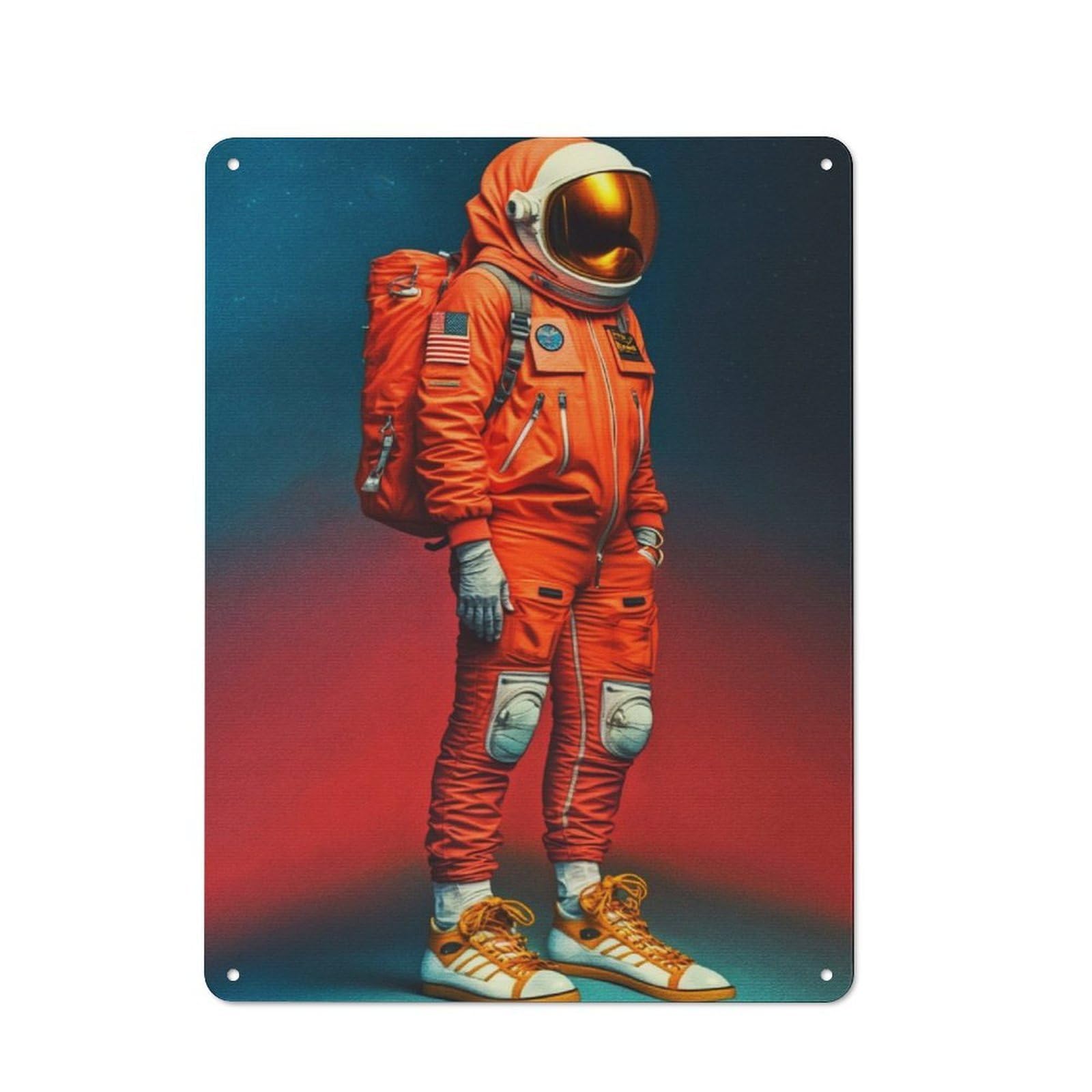 Junmoney Astronaut Style Tin Wall Plaque 40X30cm With For Pub Or Café, For Collectors Of Retro Metal Wall Decor