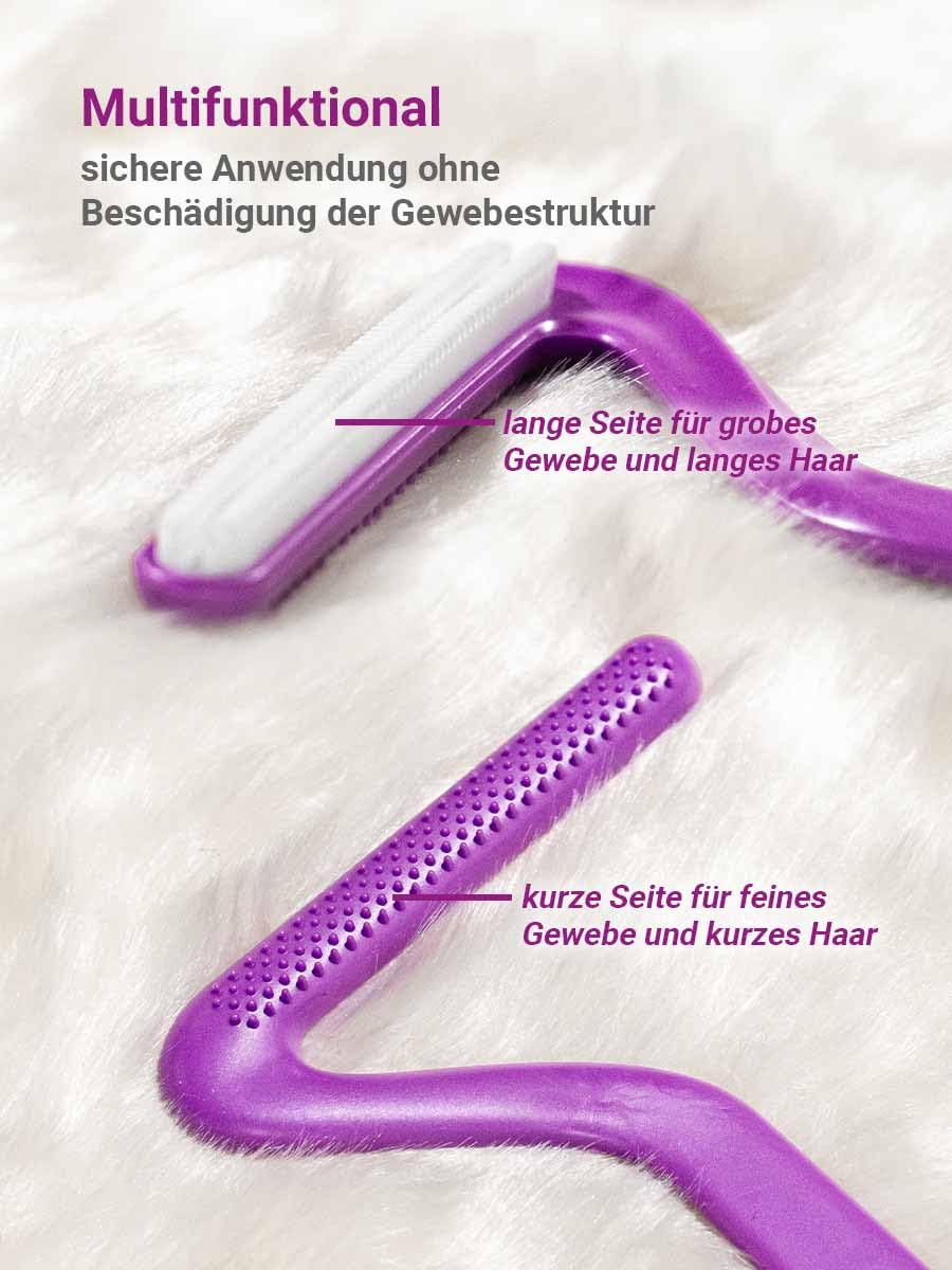 Petrebels Épilateur pour poils de chat, brosse double face pour canapé, arbre à chat et meubles, brosse à peluches avec poignée en ABS, pour tissus, tapis et tissus d'ameublement, Lucky 7 violet