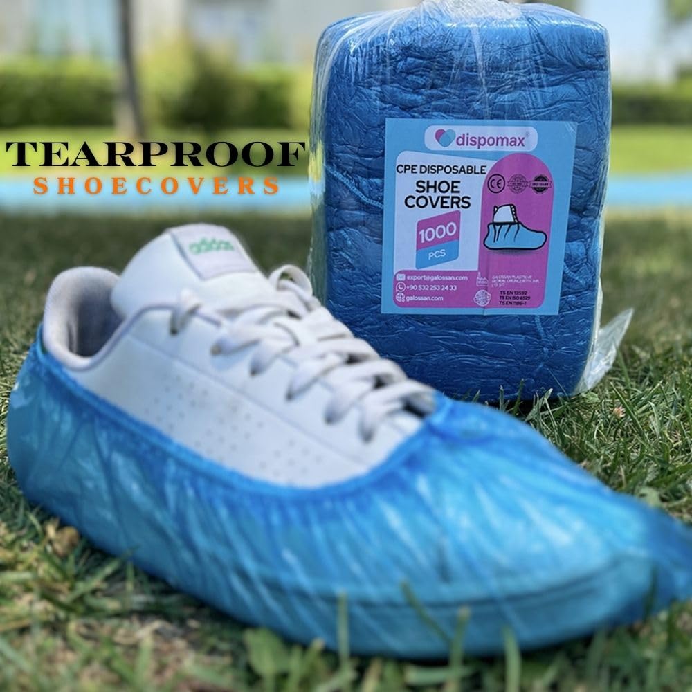 GALOSSAN Shoe Covers Disposable CPE 1000 PCS (500 Pairs), Hygienic Shoe & Boot Covers Waterproof Shoe Booties for Indoors. Booties Cover. Rotect Your Home, Floors and Shoes. Blue