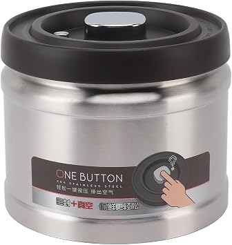 Aoresac Vacuum Sealed Coffee Container, 304 Stainless Steel Press Type, Airtight Storage Container for Coffee Beans, Tea, Nuts (1100ML Stainless Steel Color)