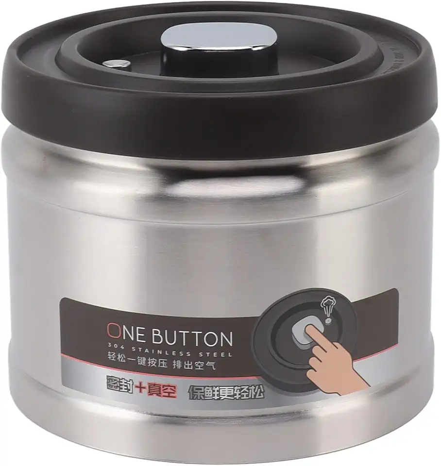 Greensen Recipiente a Vácuo para Café, Lata de Armazenamento Hermético Em Aço Inoxidável para Grãos de Café Moídos, Chá, Nozes Com Vedação Tipo Prensa e Colher Medidora (1100ML Aço Inoxidável Cor