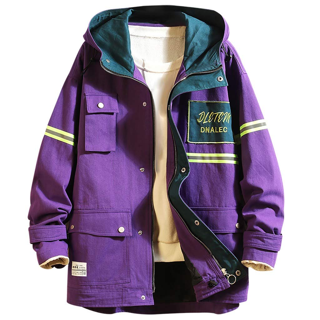 Veste à capuche homme fermeture Éclair violette au motif patchwork unique - 5