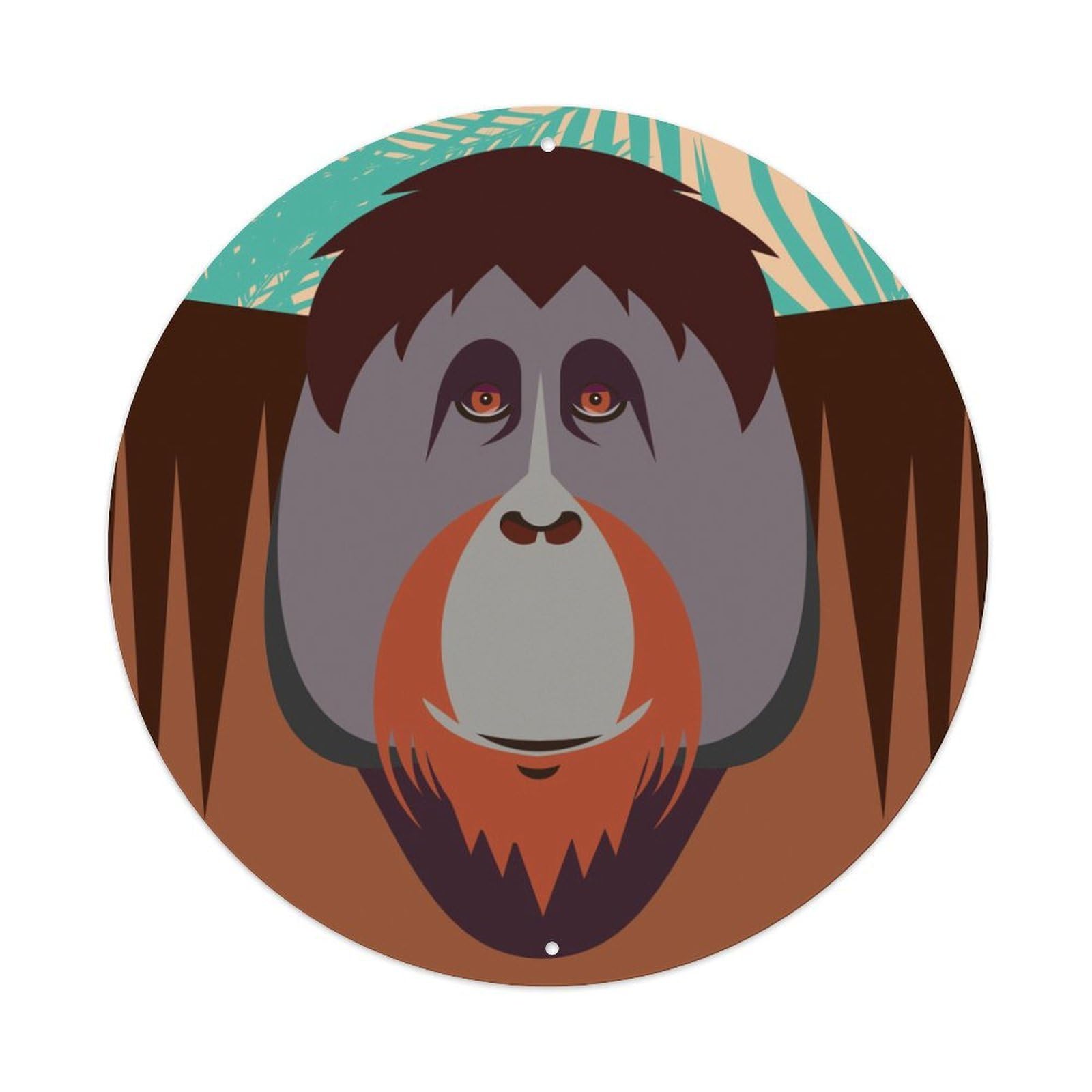 Indonesia Orang Utan Animal Vintage Metal Tin Sign Plaque Wall Decor for Cafe, Club, Garden Round Metal Poster 8x8Inch
