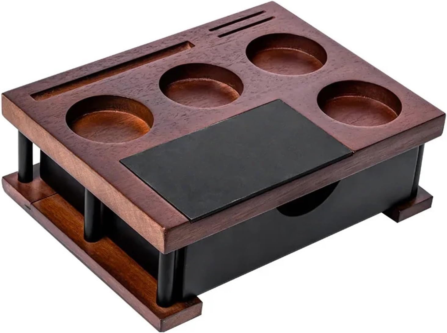 MeLphi Coffee Tamping Table Solid Wood Drawer Coffee Workbench Multi-Function Tamper Base Handle Accessories Storage(Right Angle)